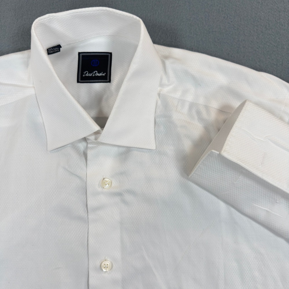 David Donahue Mens White Dobby Cotton French Cuff Dress Shirt 16.5 32/33